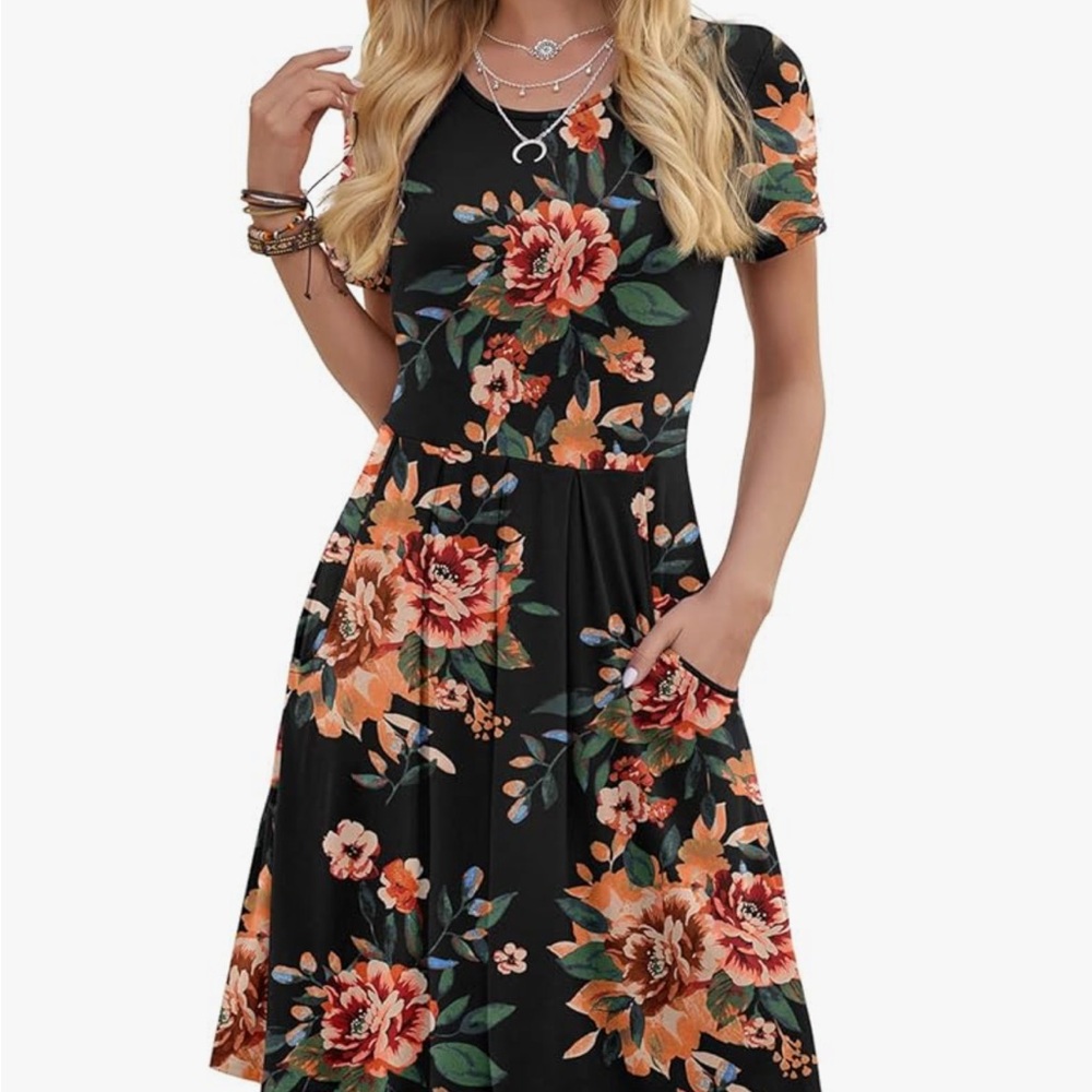 Floral Black Dress with pockets